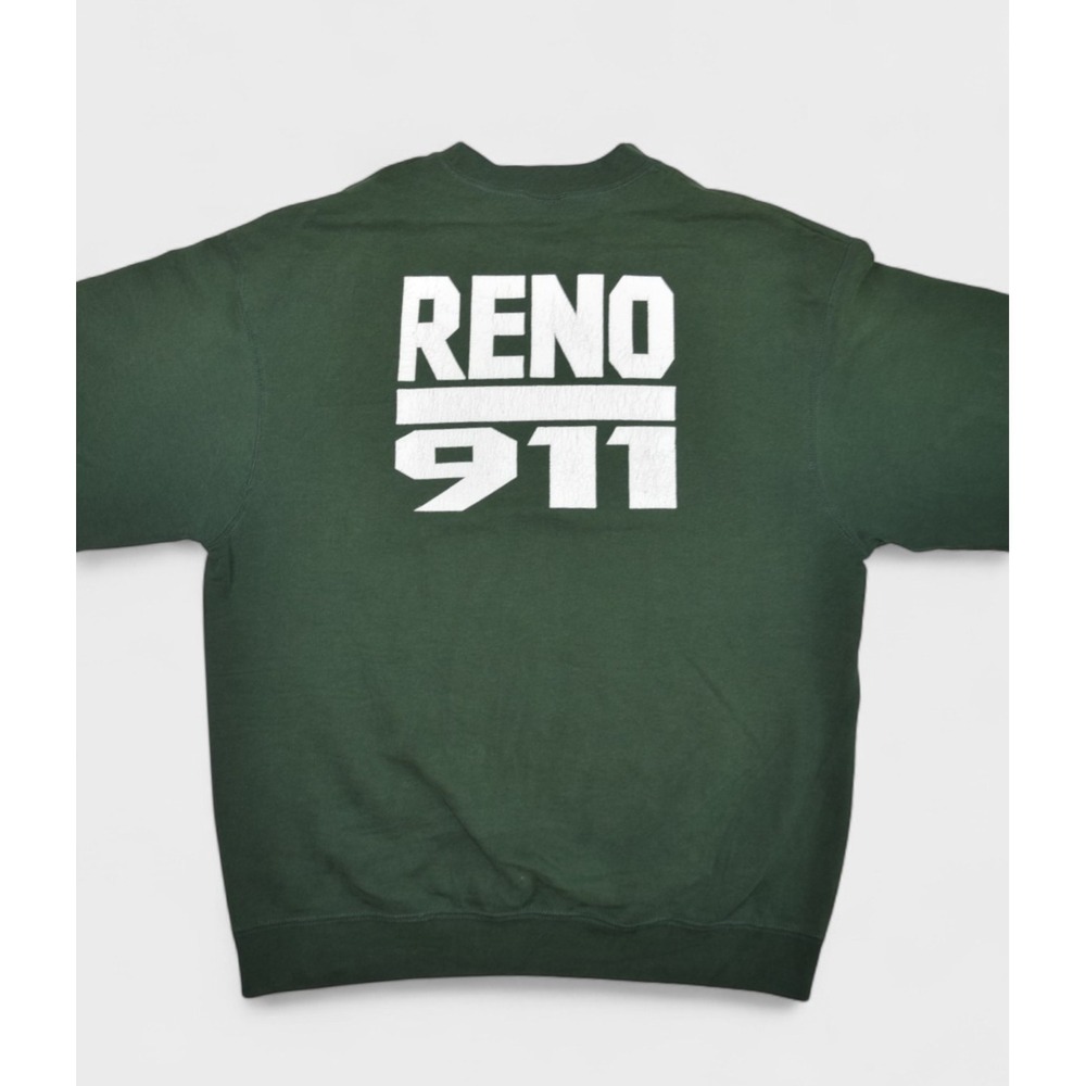 Reno 911 Sweatshirt Mens Medium Green Crewneck Comedy Central TV Show Vintage
